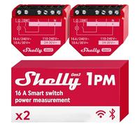 Shelly 1PM Gen3 - Interruptor inteligente Wi-Fi y Bluetooth, 1 Canal - 16A, con Medidor de consumo, Luces Inalámbricas, Control remoto con aplicación, Compatible con Alexa, Google Home - 2 Piezas