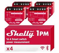 Shelly 1PM Gen3 - Interruptor Inteligente Wi-Fi Y Bluetooth, 1 Canal - 16A, Con Medidor De Consumo, Luces Inalámbricas, Control Remoto Con Aplicación, Alexa, Google Home, SmartThings - 4 Piezas