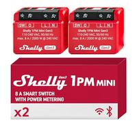 Shelly 1PM Mini Gen3, Relé Interruptor Inteligente WiFi y Bluetooth, 1 canal 8A con Medidor de consumo, Compatible con Alexa y Google Home, aplicación iOS Android (paquete de 2)