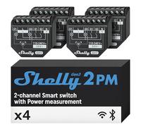 Shelly 2PM Gen3 - Relé Interruptor de persianas inalàmbrico, 2 Canales - 16 A, Wi-Fi & Bluetooth, con Medidor de consumo, Control de app iOS Android y Temporizador, Alexa, Google Home - 4 Piezas