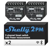 Shelly 2PM Gen3 - Relé Interruptor de Persianas Inalàmbrico, 2 Canales - 16 A, Wi-Fi & Bluetooth, con Medidor de Consumo, Control App iOS, Android y Temporizador, Alexa, Google Home - 2 Piezas