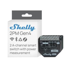 Shelly 2PM Gen4 - Módulo interruptor de persianas con Matter, Zigbee, Wi-Fi, 2 canales 8A, Medición de consumo eléctrico, Control inalàmbrico por aplicación y voz Alexa, Google, Apple HomeKit