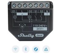 Shelly 2PM Gen4- Interruptor Relé Inteligente Alimentado Por WLAN- Bluetooth- Y Zigbee, 2 Canales, 16A, Medición De Potencia, Interruptor De Persiana, Domótica, Control Remoto, No Requiere Hub, Alexa