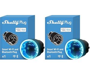 Shelly AZ Plug Negro - Enchufe Inteligente Alexa, 12A (2500 W), Tipo F, Wi-Fi, Medición de consumo eléctrico, Control remoto por app, Temporizador y Horarios, Protección IP20 (Paquete de 2)