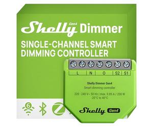 Shelly Dimmer Gen4 - Módulo regulador de luz LED inalámbrico 150 W, Zigbee, Wi-Fi y Bluetooth, con Matter, Sin neutro, Control remoto por la app Shelly o por Alexa, Siri, Google y SmartThings