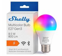 Shelly Multicolor Bulb E27 Gen3 - Bombilla LED Inteligente Multicolor Wi-Fi y Bluetooth, Modos Color RGBW y Blanco Regulable 2700K-6500K, 800 lm, 8,5 W, Medición de Consumo, Alexa, Google Home