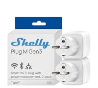 Shelly Plug M Gen3 Blanco - Enchufe inteligente Matter y Wi-Fi, 13 A (3000 W), Tipo F, Con medición del consumo eléctrico, Compatible con Alexa, Google Home y Apple HomeKit - Pack de 2