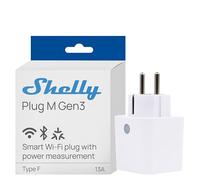 Shelly Plug M Gen3 Blanco - Enchufe inteligente Matter y Wi-Fi, 13 A (3000 W), Tipo F, Con medición del consumo eléctrico, Compatible con Alexa, Google Home y Apple HomeKit