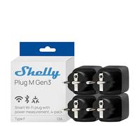 Shelly Plug M Gen3 Negro - Enchufe inteligente Matter y Wi-Fi, 13 A (3000 W), tipo F, con medición del consumo eléctrico, compatible con Alexa, Google Home y Apple HomeKit - Pack de 4
