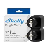 Shelly Plug M Gen3 Negro - Enchufe inteligente Matter y Wi-Fi, 13 A (3000 W), tipo F, con medición del consumo eléctrico, compatible con Alexa, Google Home y Apple HomeKit - Pack de 2