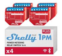 Shelly Plus 1PM - Módulo Interruptor WiFi y Bluetooh con Medidor de Consumo de Energía, 16A, Control remoto Luces Inalámbricas, aplicación iOS Andoid, Compatible con Alexa, Google Home (4 Piezas)