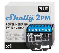 Shelly Plus 2PM - Interruptor Inteligente WiFi & Bluetooth, para Cortinas y Persianas, 2 Canales - 16A, Medición de Energía y Temporizador, Control Remoto por Teléfono, Compatible Alexa y Google Home