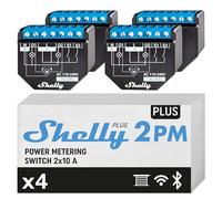 Shelly Plus 2PM - Interruptor Inteligente WiFi & Bluetooth, para Cortinas y Persianas, 2 Canales - 16A, Medición de Energía y Temporizador, Control Remoto por Teléfono, Alexa y Google Home (4 Piezas)