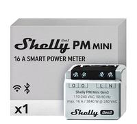 Shelly PM Mini Gen3 - Medidor de Consumo Inteligente Wi-Fi y Bluetooth, 1 Canal, 16 A, Control Remoto, App iOS,Android, Compatible con Alexa y Google Home, No HUB Requerido