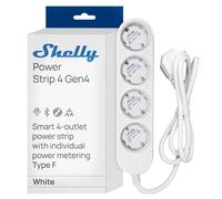 Shelly Power Strip 4 Gen4 Blanco - Regleta de enchufes Zigbee y Matter de 150 cm, Tipo F, con 4 Tomas de corriente (3680 W), Protección sobretensiones, Control por voz con Apple HomeKit, Alexa, Google