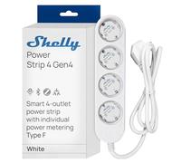 Shelly Power Strip 4 Gen4 Blanco - Regleta de enchufes Zigbee y Matter de 150 cm, Tipo F, con 4 Tomas de corriente (3680 W), Protección sobretensiones, Control por voz con Apple HomeKit, Alexa, Google