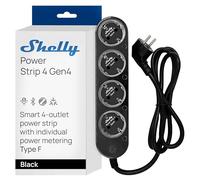 Shelly Power Strip 4 Gen4 Negro - Regleta de enchufes Zigbee y Matter de 150 cm, Tipo F, con 4 Tomas de corriente (3680 W), Protección sobretensiones, Control por voz con Apple HomeKit, Alexa y Google
