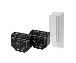 Shelly Shutter (2x) + BLU RC Button 4 - Kit Smart Doppio per Tapparelle e Persiane