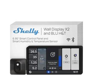 Shelly Wall Display x2 Negro y BLU H&T Negro - Panel de control domótico Wi-Fi con termómetro, higrómetro, pantalla táctil de 6,95'', interruptor 5A, termostato, Shelly App y Home Assistant