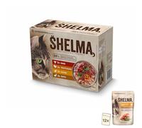 Shelma Comida húmeda para Gatos para Carne, Multipack con Las variedades de Vacuno, Pavo, Pollo y Pato, pienso Completo sin Cereales con Alto Contenido de Carne, 12 x 85 g (1,02 kg)