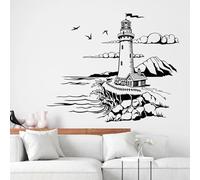 SHELOG Faro de dibujos animados, pájaro junto al mar, nube, pegatina de pared de viaje, baño, dormitorio, exploración de aventura, vinilo, pegatina de pared, decoración del hogar para sala de estar