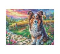 Sheltie en el Campo de Flores Rompecabezas 500 Piezas Cartón Grueso para Coleccionistas Desconectar Rutina Ejercicio Mental Relajante 500 PCS