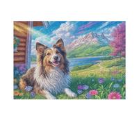 Sheltie en el Campo de Montaña Rompecabezas 300 Piezas Cartón para Adultos Y Adolescentes Colección Rompecabezas Decoración Dormitorio Pieza Decorativa Casa 300 PCS