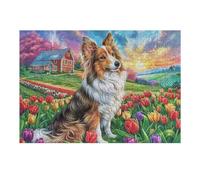Sheltie en el Campo de Tulipanes Rompecabezas 300 Piezas Cartón para Adultos Y Adolescentes Colección Rompecabezas Decoración Dormitorio Pieza Decorativa Casa 300 PCS