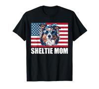 Sheltie Mom Bandera Americana Cachorro Amante Perro Dueño 4 de Julio Camiseta