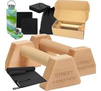 Sheltter Barras Paralelas Calistenia de Madera |Incluye Bolsa de Transporte + Almohadillas de Agarre + Toalla + Botella de Agua| Soporte Flexiones Antideslizantes