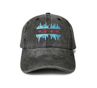 Shenbors Sombreros de béisbol bordados para hombres y mujeres, Bandera del horizonte de Chicago Illinois (negro lavado), talla única