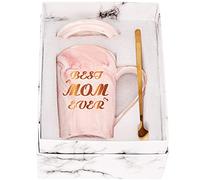 SHENDONG La mejor mamá nunca taza de café Regalos para el Día de la Madre Regalos novedosos para mamá de hija Hijo Regalos para Mamá Madre 400ML Taza de café de cerámica de mármol con Cuchara de tapa