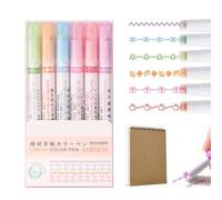 SHENG EN Border Pen - GraceGrip MagicBorder Pen, Curve Highlighter Pens Set, Border Design Pens, Fun Pens Different Shapes, 6 Color Curve Pens Highlighters Markers for Drawing Note Taking(D)