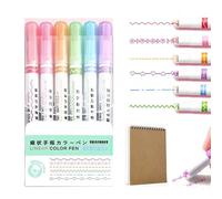 SHENG EN Border Pen - GraceGrip MagicBorder Pen, Curve Highlighter Pens Set, Border Design Pens, Fun Pens Different Shapes, 6 Color Curve Pens Highlighters Markers for Drawing Note Taking(A)