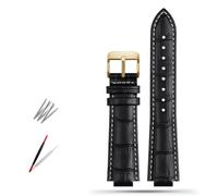 SHENGANG Correa de Reloj, for Series Correa de Reloj dedicada Hombres Mujeres Cuero Genuino(Black-White gold2,18x10mm)