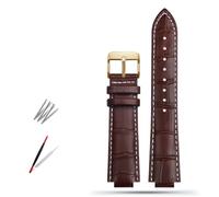 SHENGANG Correa de Reloj, for Series Correa de Reloj dedicada Hombres Mujeres Cuero Genuino(Brown-White gold2,21x12mm)