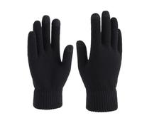 SHENGG Invierno hombres mujeres acrílico tejido manopla muñeca elástica dedo completo dentro cepillado guante cálido(Black)