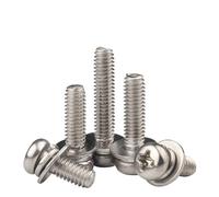 SHENGG Tornillo de cabeza redonda M1.6M2M2.5M3M4M5M6 M8 con arandela/arandela de resorte, combinación de tornillo de cabeza plana de acero inoxidable 304(16mm,M6 (10Pcs))