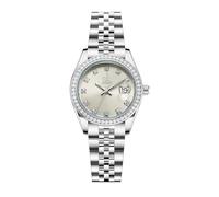 SHENGKE Las Mujeres de Cristal Acentuado con Banda de Acero de aleación sólida Reloj Elegante Vestido de Cuarzo Calendario Relojes para Mujer (Plata&Verde Claro Beige)