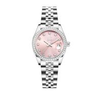 SHENGKE Las Mujeres de Cristal Acentuado con Banda de Acero de aleación sólida Reloj Elegante Vestido de Cuarzo Calendario Relojes para Mujer (Plata-Rosa)