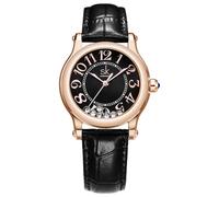 SHENGKE Reloj Casual de Moda para Mujer Esfera fácil de Leer Pantalla de 12 Horas Caja Redonda Reloj de Pulsera analógico Correa de Piel Suave y Transpirable (Negro-Oro)