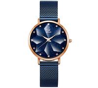 SHENGKE Reloj de Mujer Cielo Estrellado con Cristal de Corte de Diamantes Brillantes y Correa de Malla de Acero Inoxidable Relojes Elegantes para Mujer(Starry-Mesh Band-Blue)