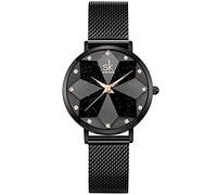 SHENGKE Reloj de Mujer Cielo Estrellado con Cristal de Corte de Diamantes Brillantes y Correa de Malla de Acero Inoxidable Relojes Elegantes para Mujer(Starry-Mesh Band-Black)