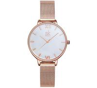 SHENGKE Reloj de Pulsera para Mujer, Correa de Malla, Elegante, para Mujer, Estilo Simplicidad (K0056-natural Shell dial)