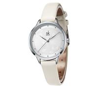 SHENGKE - Reloj de Pulsera para Mujer, Correa de Piel, Esfera Simple, Impermeable, Relogio Feminino (Blanco)