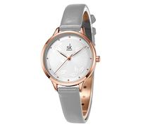SHENGKE - Reloj de Pulsera para Mujer, Correa de Piel, Esfera Simple, Impermeable, Relogio Feminino (Gris)