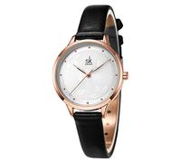 SHENGKE - Reloj de Pulsera para Mujer, Correa de Piel, Esfera Simple, Impermeable, Relogio Feminino (Negro)