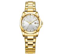 SHENGKE Relojes Minimalistas De Cuarzo para Mujer con Fecha Brazalete De Acero Inoxidable Y Esfera De Color A La Moda (Oro-Plata)