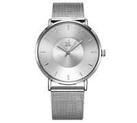 SHENGKE Simple Watches - Reloj analógico de malla para mujer, correa de acero inoxidable, regalo para aniversario, K0059-SR, Reloj plateado simple para mujer