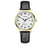 SHENGKE SINOBI Relojes clásicos de Negocios para Hombre Números arábigos Easy Reader Relojes de Pulsera para Hombres con Calendario Fecha Resistente al Agua (Gold-Black-Leather)